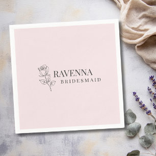 Luxe Roze Roos Lijnkunst Persoonlijke Naam Servet