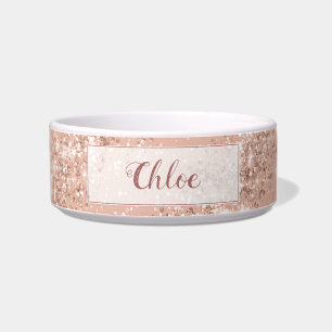 Luxe roze Rose Gold Glitter Monogram Pet Voerbakje