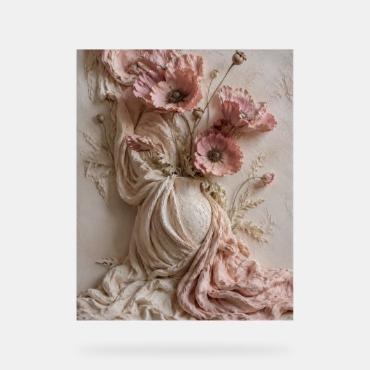Luxe Roze Roze Bloem Reliëf Poster (Voorkant)