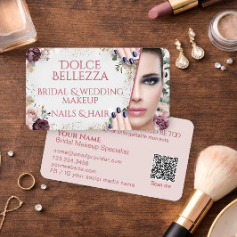 Luxe Roze Roze Bloemachtige Bruidsmake-up Artiest Visitekaartje