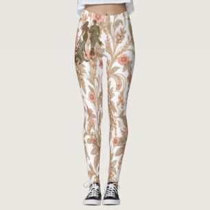 Luxe Roze Roze Bloemenkousen met Parels & Goud Leggings