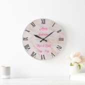 Luxe Roze Roze Blush Glitter Marmer Aanpasbaar Grote Klok (Huis)