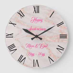 Luxe Roze Roze Blush Glitter Marmer Aanpassen Grote Klok
