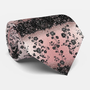 Luxe Roze Roze Vintage Zilveren Bloemen Metaalglan Stropdas