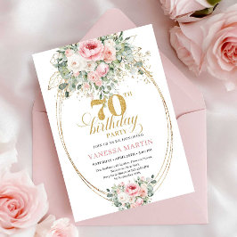 Luxe Roze Rozen Digitale 70e Verjaardagsuitnodigin Kaart