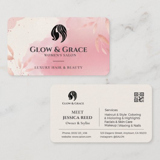 Luxe Roze Schoonheidssalon Visitekaartje (Voorkant / Achterkant)