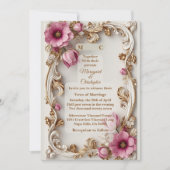 Luxe Roze Tulp Goud Barok Bruiloft Groot Kaart (Voorkant)
