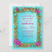 Luxe roze turquoise gouden juwelen glitter fancy kaart (Achterkant)