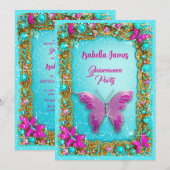 Luxe roze turquoise gouden juwelen glitter fancy kaart (Voorkant / Achterkant)