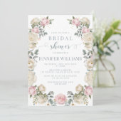 Luxe Roze Wit Bloemen Bruids Douche Uitnodiging (Staand voorkant)