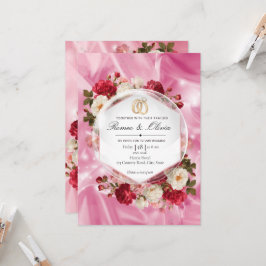 Luxe Roze Zijde Rode Rozen Zeshoek Trouw Uitnodigi Kaart