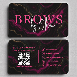 Luxe Roze Zwart Marmer Brows QR Code Visitekaartje