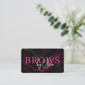 Luxe Roze Zwart Marmer Brows QR Code Visitekaartje (Staand voorkant)