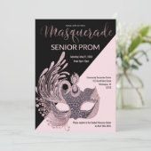 Luxe roze zwart zilver glitter Masquerade Galabal  Kaart (Staand voorkant)