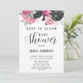 Luxe roze zwarte Baby in Bloom Baby shower Invita Kaart (Staand voorkant)