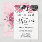 Luxe roze zwarte Baby in Bloom Baby shower Invita Kaart (Voorkant / Achterkant)