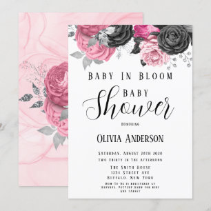 Luxe roze zwarte Baby in Bloom Baby shower Invita Kaart