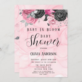 Luxe roze zwarte Baby in het Baby shower Bloom Kaart