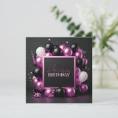 Luxe Roze Zwarte Ballonnen Streamers Verjaardag Kaart (Staand voorkant)