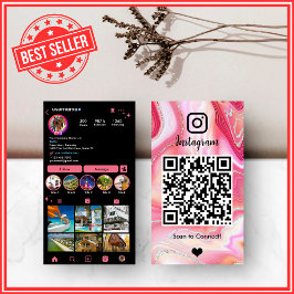 LUXE Roze & Zwarte Instagram Marmer Agate QR Visitekaartje