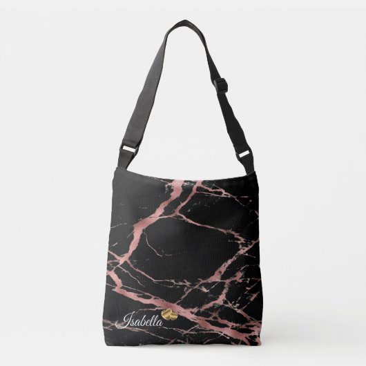 Luxe roze zwarte marmer Voeg tekst toe Crossbody Tas (Voorkant)