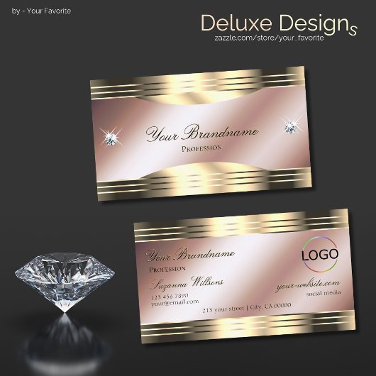 Luxe Rozen goud met glanzende diamanten en Logo Visitekaartje