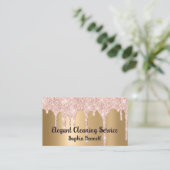 Luxe Rozen Schoonmaakdiensten Elegante Dienstbode  Visitekaartje (Staand voorkant)