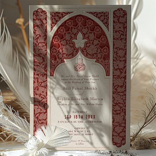 Luxe Ruby Cream Kant Islamitische bruiloft Kaart