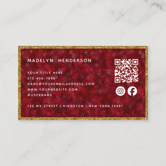 Luxe Ruby Gold Lijst QR Code Social Media Icons Visitekaartje (Achterkant)