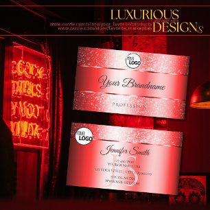 Luxe Ruby Red Sparkle Glitter Logo en Monogram Visitekaartje