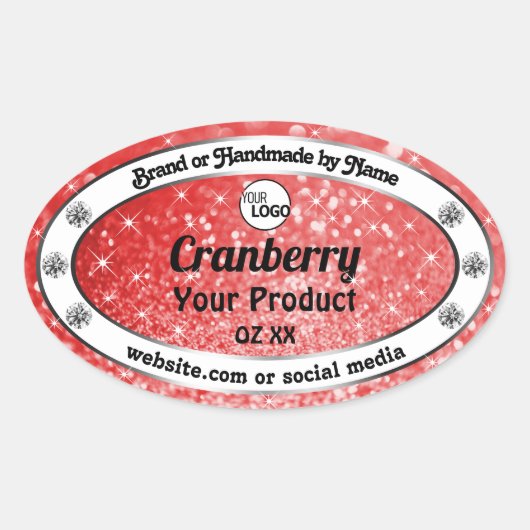 Luxe Ruby Red Sparkle Glitter Product Label Logo (Voorkant)