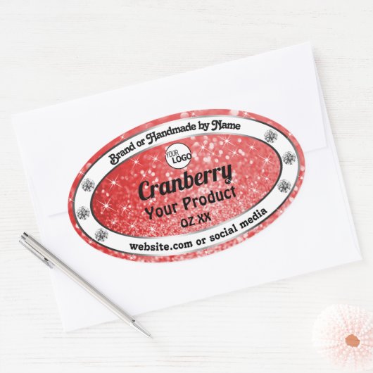 Luxe Ruby Red Sparkle Glitter Product Label Logo (Envelop)