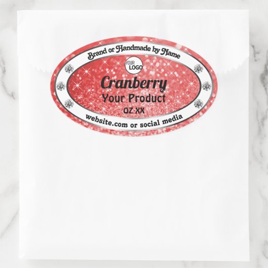 Luxe Ruby Red Sparkle Glitter Product Label Logo (Tas)