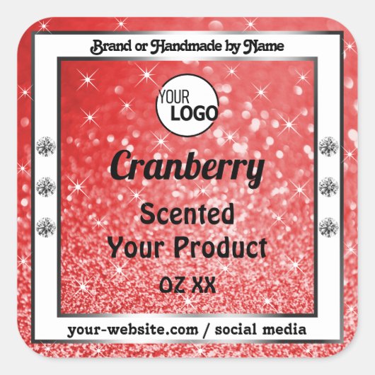 Luxe Ruby Red Sparkle Glitter Product Label Logo (Voorkant)