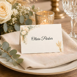 Luxe Rustieke Bloemen Met Ivoren Rozen Plaatskaartje