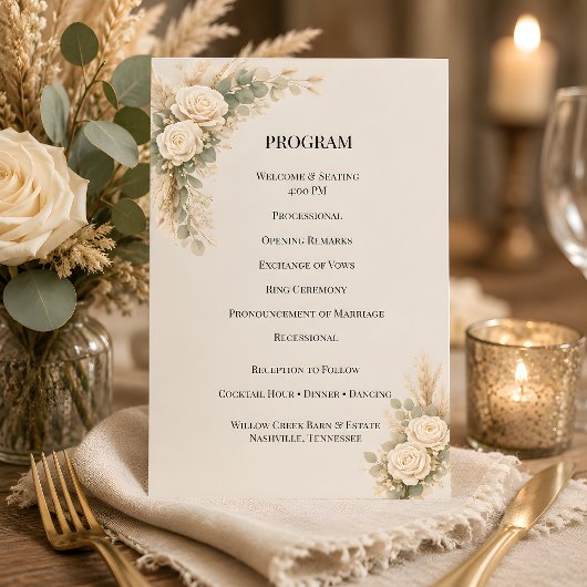 Luxe Rustieke Bloemen Met Pampagras Programmakaart