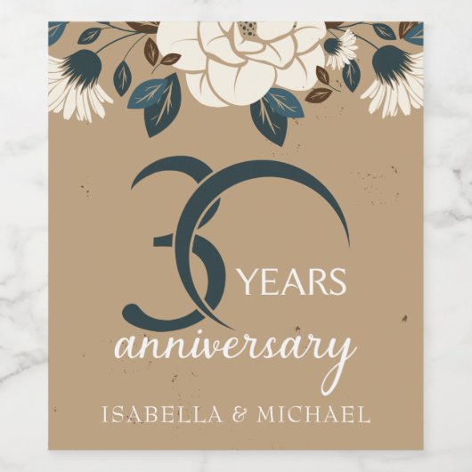 Luxe rustieke Floral 30e bruiloft Jubileum Wijn Etiket (Enkel label)