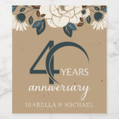 Luxe rustieke Floral 40e bruiloft Jubileum Wijn Etiket (Enkel label)