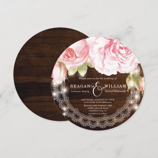 Luxe rustieke houten Rozen bruiloft Kaart (Voorkant / Achterkant)