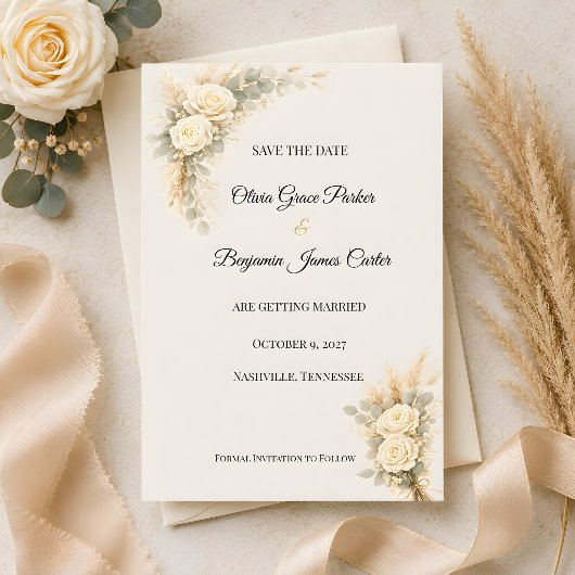 Luxe Rustieke Roos Met Pampagras Save The Date