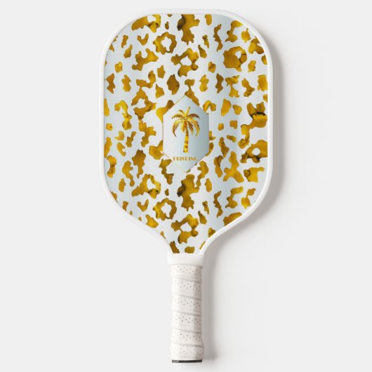 Luxe Safari Chic Gold Leopard Print Pickleball Paddle (Voorkant)
