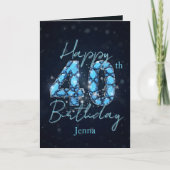 Luxe saffier blauw en zwart 40e verjaardag kaart (Voorkant)