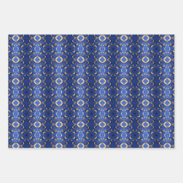 Luxe saffier blauw goud patroon inpakpapier vel