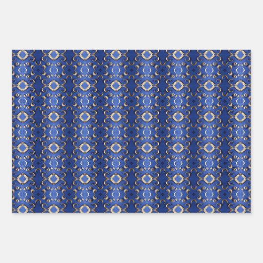 Luxe saffier blauw goud patroon inpakpapier vel (Voorkant)
