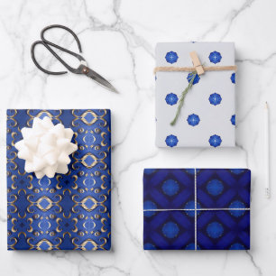 Luxe saffier blauw goud patroon inpakpapier vel