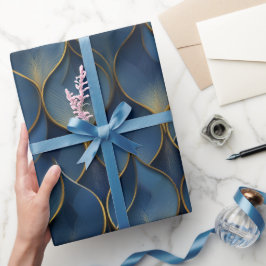 Luxe saffier marine goud curve abstract patroon cadeaupapier