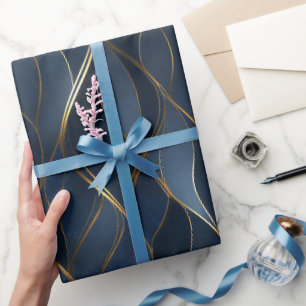 Luxe saffier marine goud curve abstract patroon cadeaupapier