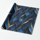 Luxe saffier marinegoud gebogen abstract patroon cadeaupapier (Uitgerold)