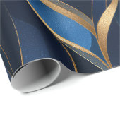 Luxe saffier marinegoud gebogen abstract patroon cadeaupapier (Rol Hoek)