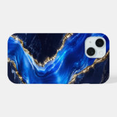 Luxe saffier marmeren rivier iPhone 15 case (Achterkant horizontaal)